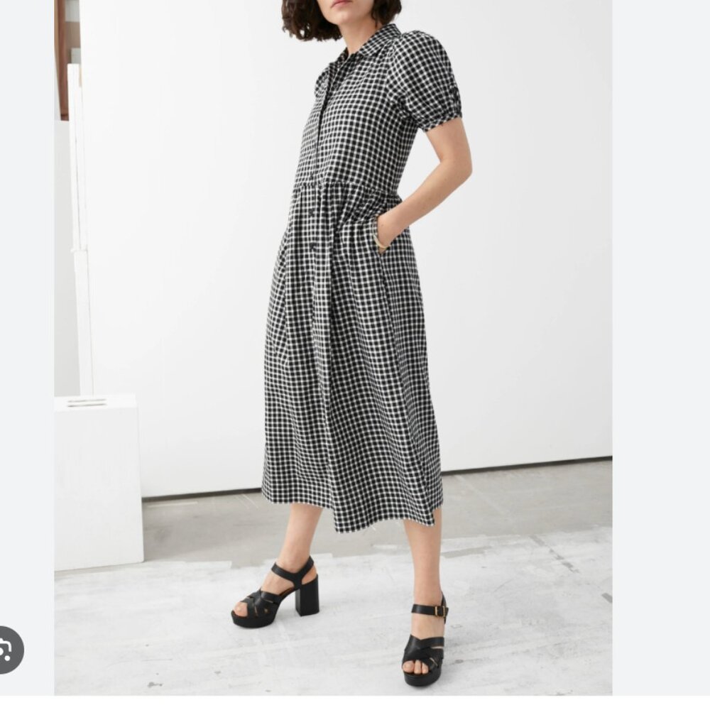 Black and White Gingham Button Front Midi Dress with pockets!  & Other Stories